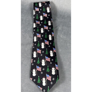 Hallmark Holiday‎ Traditions Silk Men's Snowman Flag Christmas Tie 57”L x 4”W